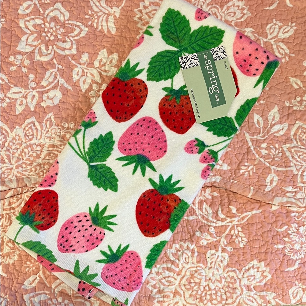 Strawberry Kitchen Towel - White, Red, Green, Pink